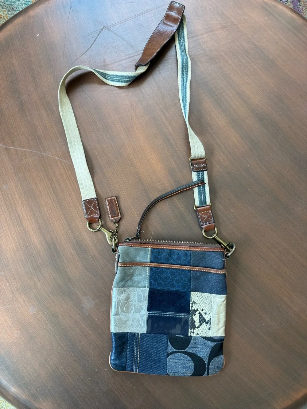 Coach Patchwork Crossbody Bag - Blue & Tan Y2K